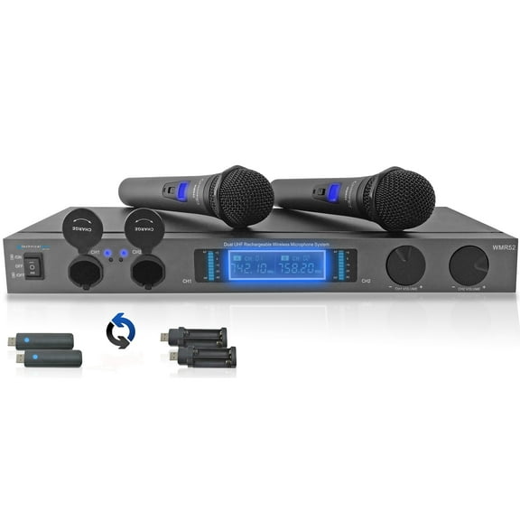 Technical Pro Dual UHF Wireless Microphone System Rechargeable Handhelds DJ Karaoke