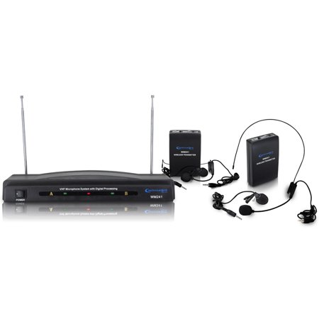 Technical Pro Dual Wireless Microphone System VHF 2 Headset Lapel Mics Events