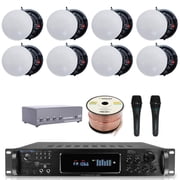 Technical Pro Home Audio System Kit 1500W Bluetooth 7.2 Channel Amplifier with 8x 8 Frameless Ceiling Speakers, 4-Ch Selector, 250 ft Wire, 2 Mics Remote