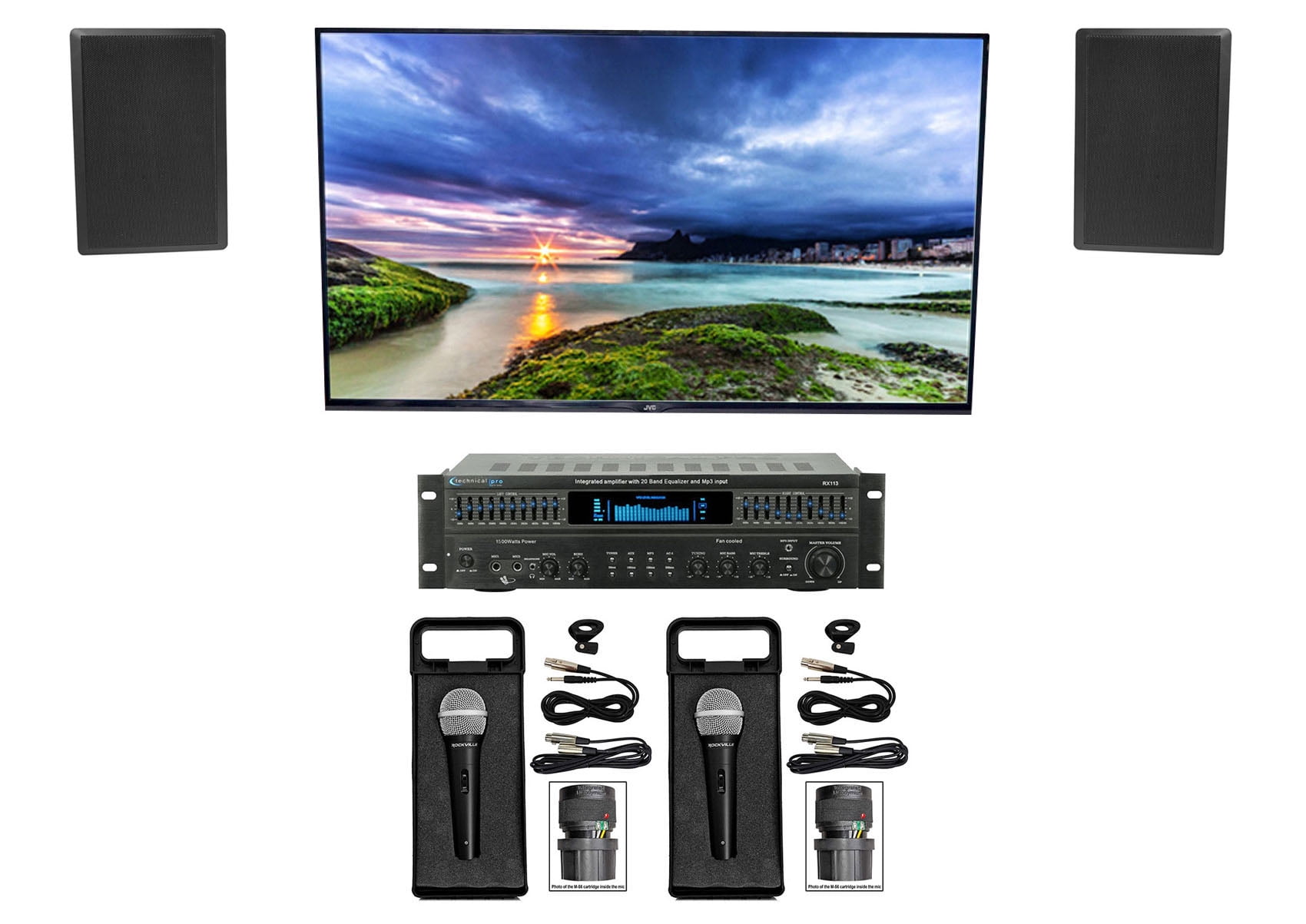 Technical Pro Home Karaoke Machine System+(2) 5.25" Black Wall Mount Speakers