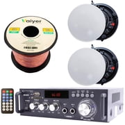 Technical Pro Home Audio System Kit, 600W Bluetooth Amplifier with 2 8" Frameless In-Ceiling Speakers, 50 ft Speaker Wire & Remote