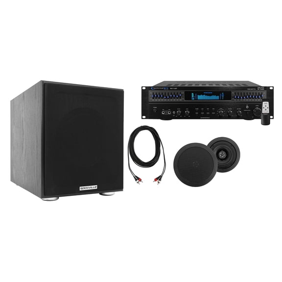 Technical Pro Home Theater Receiver+2) 5.25" Black Ceiling Speakers+8" Subwoofer