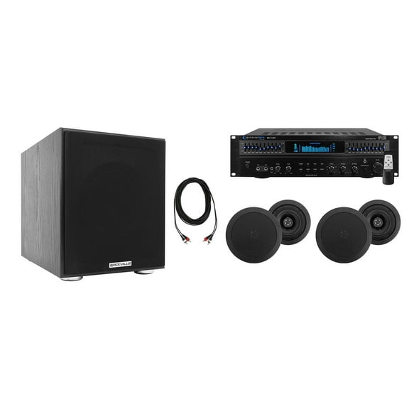 Technical Pro Home Theater Receiver+4) 5.25" Black Ceiling Speakers+8" Subwoofer