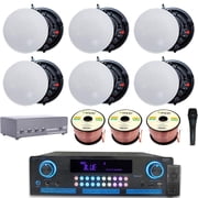 Technical Pro Home Theater System Kit 2000W Bluetooth Amplifier with 6x 8 Frameless Ceiling Speakers, 4-Ch Selector, 300 ft Wire, Mic and Remote for Home Office Bar
