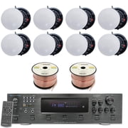 Technical Pro Home Theater System Kit 6000W 6 Channel Bluetooth Amplifier with 8x 8" Frameless Ceiling Speakers, 500 ft Speaker Wire and Remote for Home Office Restaurant Use
