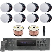 Technical Pro Home Theater System Kit 6000W 6 Channel Bluetooth Amplifier with 8x 8 Frameless Ceiling Speakers, Mic, 500 ft Speaker Wire and Remote for Home Office Restaurant