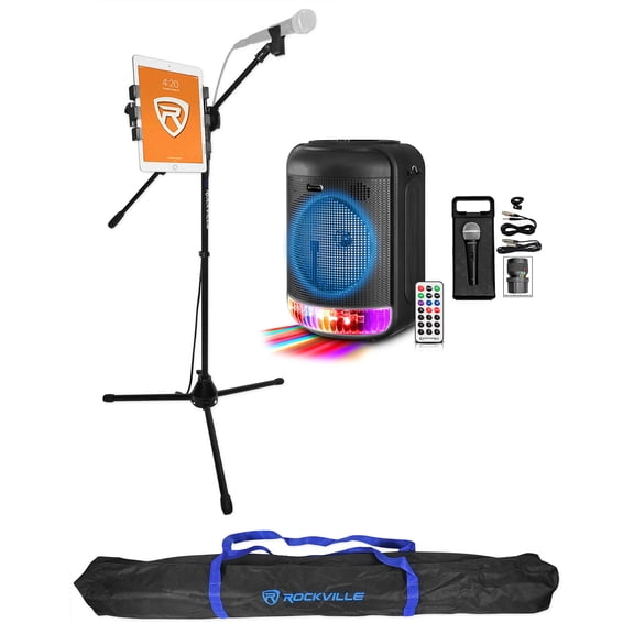 Technical Pro LIT8 Portable Bluetooth Karaoke Machine System + Mic/Tablet Stand