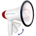 thumbnail image 1 of Technical Pro Lightweight Portable White and Red Megaphone Bullhorn 300M Range with Strap, Siren, and Volume Control, Compact Design, 20 Watts Good for Trainers, Soccer, Football, Baseball, Coaches, Kids, Teachers, 1 of 5