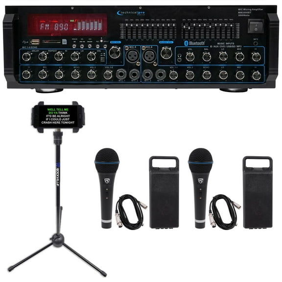 Technical Pro MM2000BT Active Bluetooth Karaoke Mixer Amp SD, USB+(2) Mics+Stand