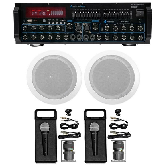 Technical Pro MM2000BT Bluetooth Karaoke Mixer System and 2) 6.5 inch Ceiling Speakers