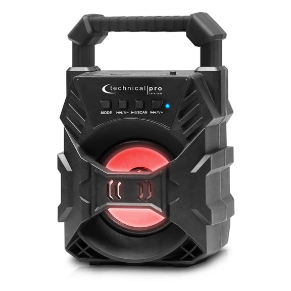 Technical Pro Portable Rechargeable Compact Bluetooth Speaker with LED, USB/FM/TF, Black