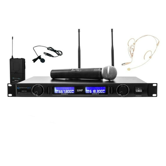 Technical Pro Professional UHF Dual Wireless Microphone Lapel & Headset System