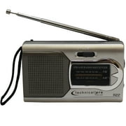 Technical Pro R22 Battery Pocket-Size Portable AM/FM Radio with Wrist Strap, Silver