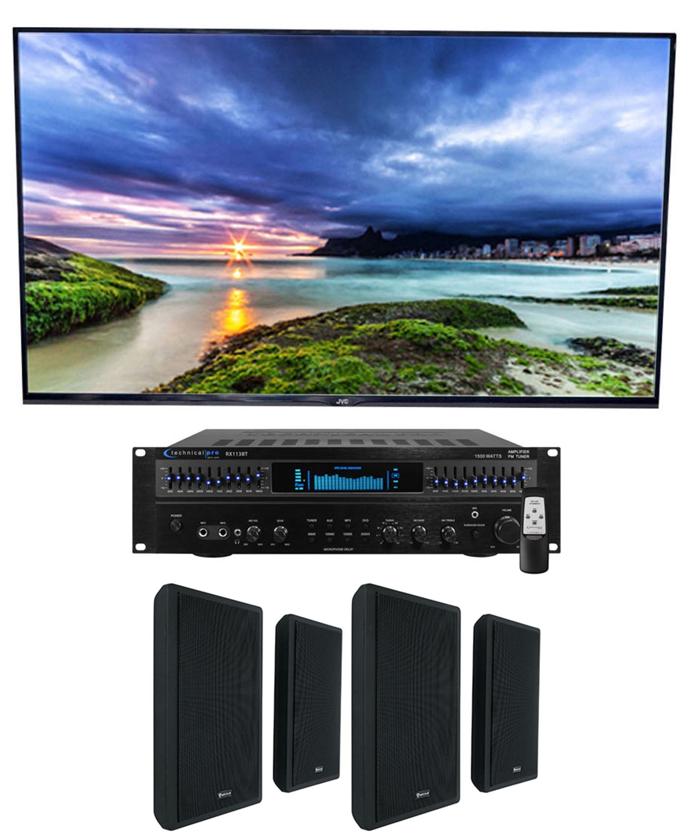 Technical Pro RX113 1500 Watt Home Theater Amplifier Receiver Bundle with (4) 5.25" Speakers