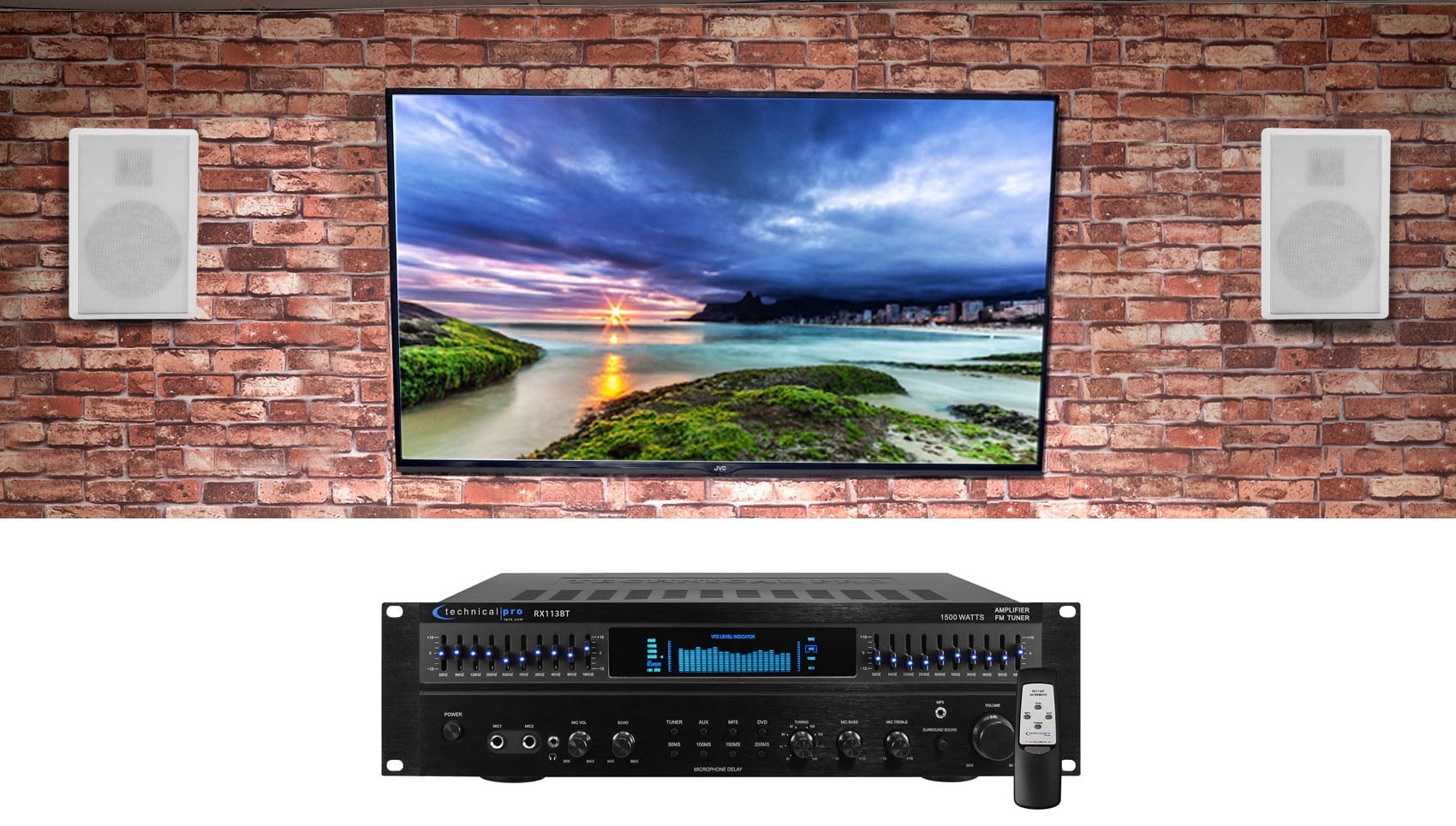 Technical Pro RX113 1500w Home Theater Amplifier Receiver+5.25" White Speakers