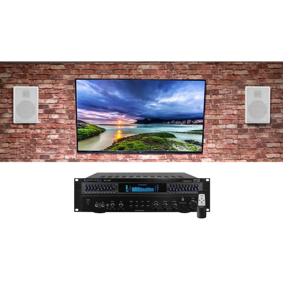 Technical Pro RX113 1500w Home Theater Amplifier Receiver+5.25" White Speakers