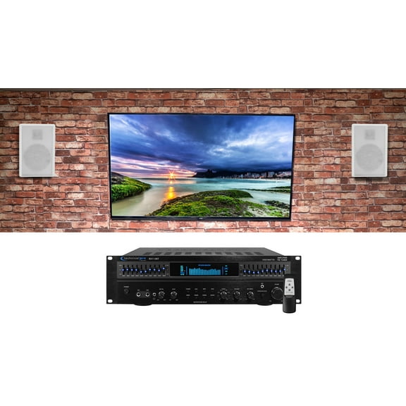 Technical Pro RX113 1500w Home Theater Amplifier Receiver+5.25" White Speakers