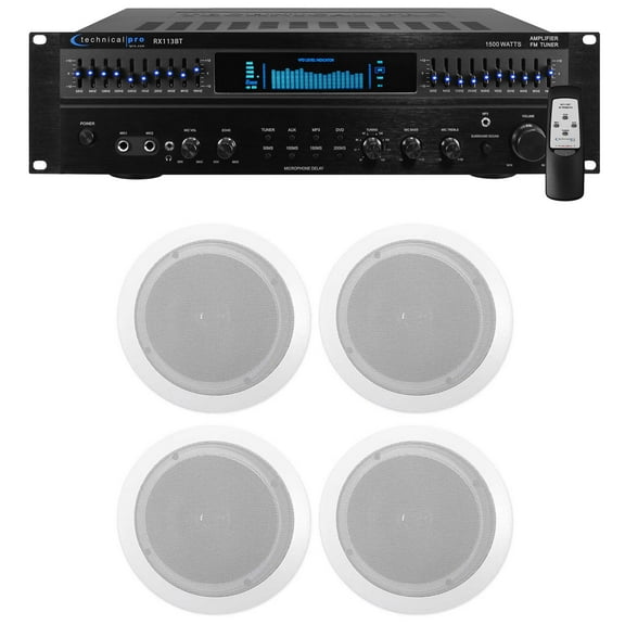 Technical Pro RX113 Home Theater Amplifier Receiver+(4) 6.5" Ceiling Speakers