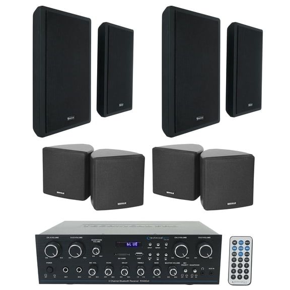 Technical Pro RX400X4 Bluetooth Home Receiver+4 Slim+4 Cube Black Wall Speakers