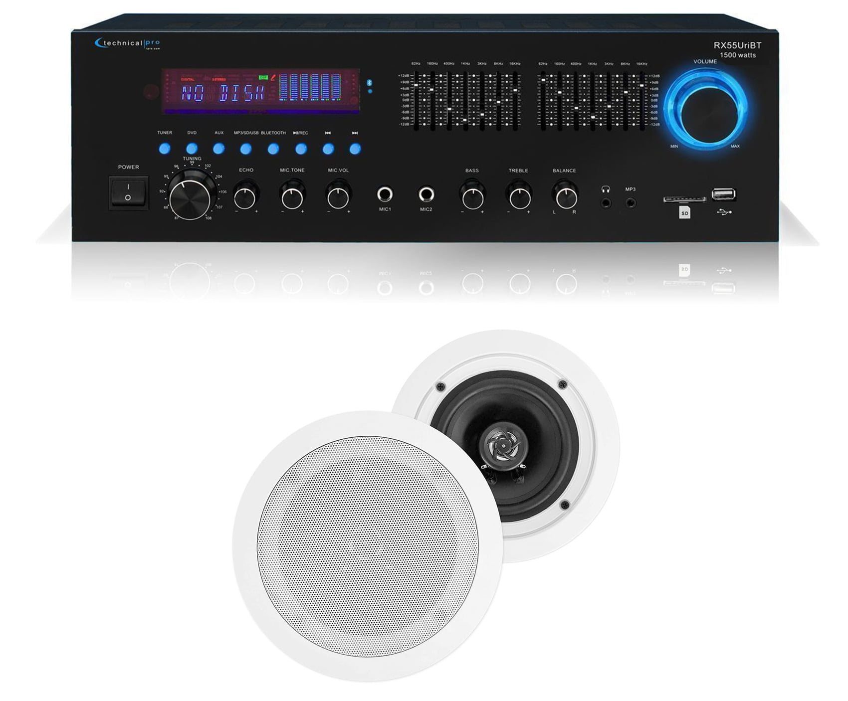 Technical Pro RX55URIBT Home Theater Receiver+(2) 5.25" White Ceiling ...