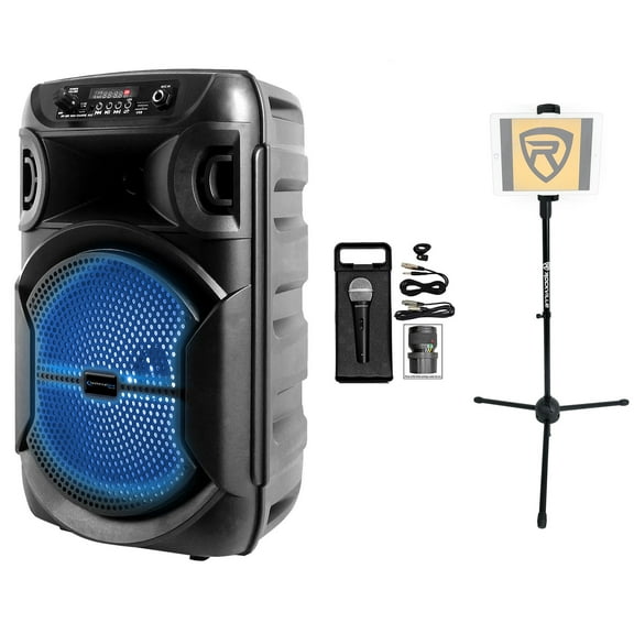 Technical Pro Rechargeable 8" LED Karaoke Machine Speaker System w/Bluetooth+Mic