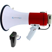 Technical Pro Rechargeable Portable 75-Watt Megaphone Bullhorn Speaker w/Siren & Detachable Microphone - Battery w/Battery a Built-in AC Wall Charger, Good for Trainers, Coaches, Cheer Leaders