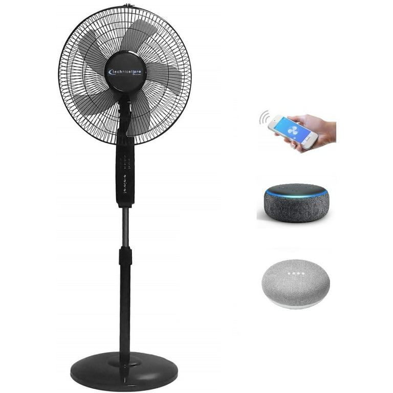 Technical Pro Smart Oscillating Pedestal Fan, 3 Speed Portable 16 Inch WIFI  Enabled Standing Fan with Adjustable Height,