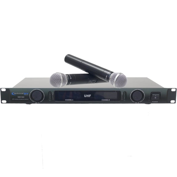 Technical Pro UHF Dual Handheld Wireless Microphone System XLR Output LCD Display