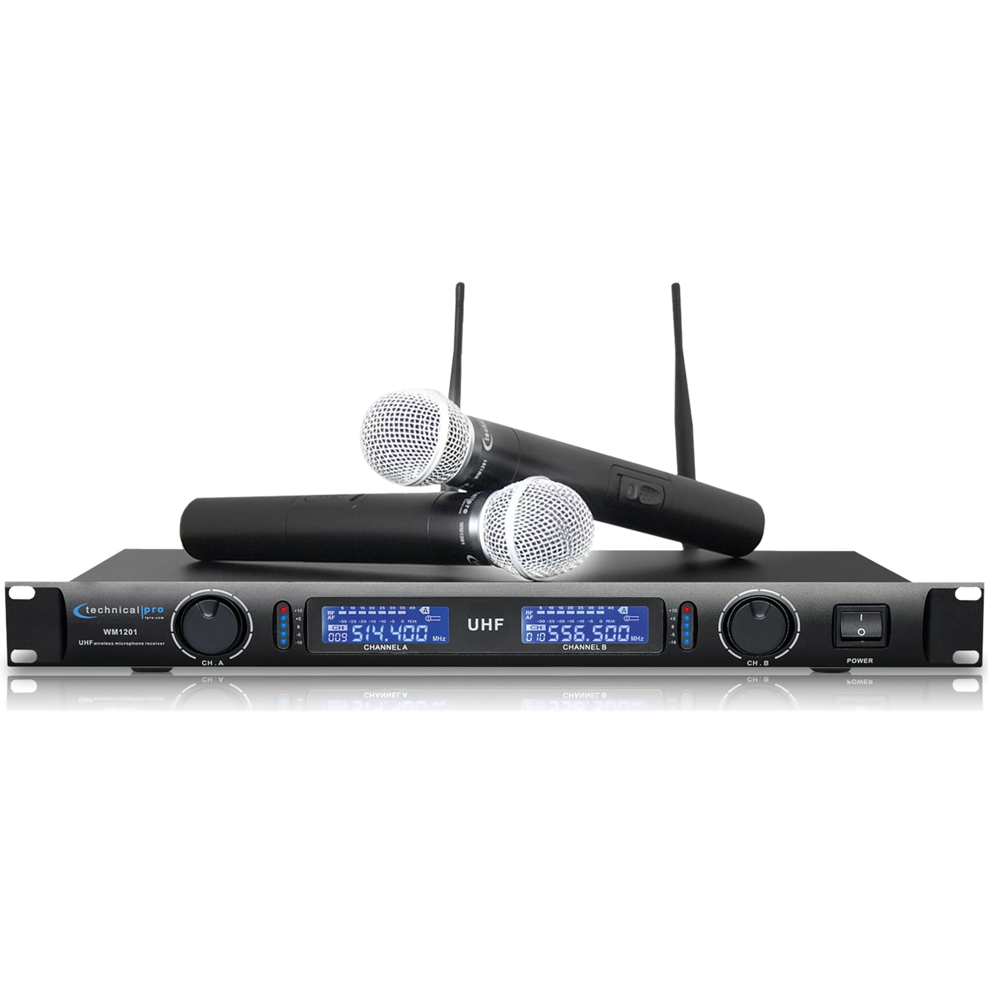 Technical Pro UHF Dual Wireless Microphone System with XLR Outputs and LCD Display