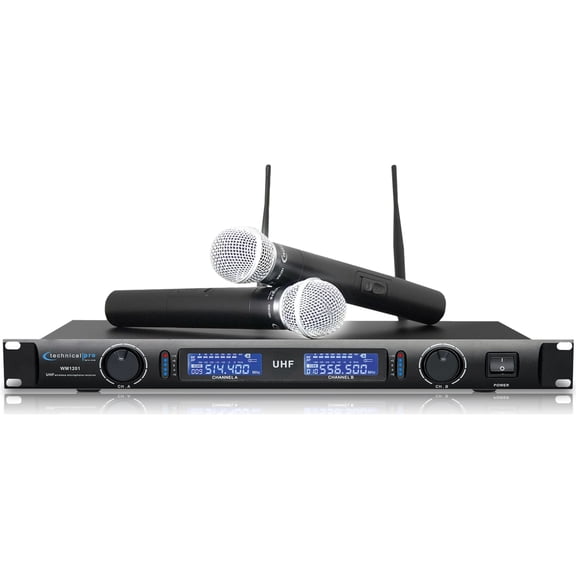 Technical Pro UHF Dual Wireless Microphone System with XLR Outputs and LCD Display