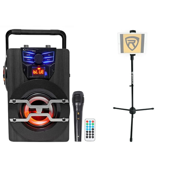 Technical Pro WASP420 Bluetooth Karaoke Machine System w/LED's+Mic+Tablet Stand