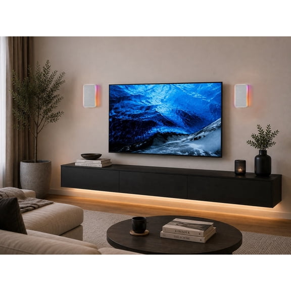 Technical Pro Pair Wall720 Wall-Mounted Bluetooth Speaker System with TWS & LED Lights - White