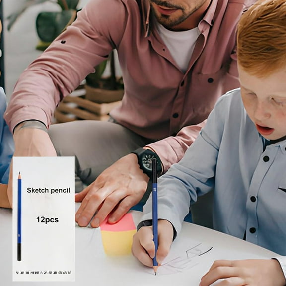 Technical Sketching Pencil Set 12pcs | Graphite Drawing Pencils 5H-8B | Hexagonal Anti-Roll Design | Durable Wood | Blue | For Portrait, Landscape, Comic, Architecture Sketching | 17.8cm | High