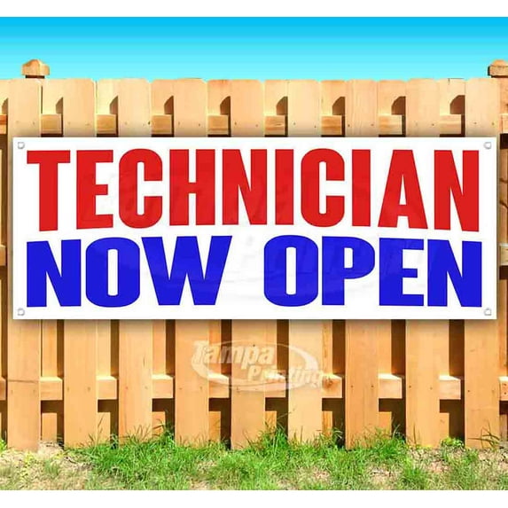 Technician Now Open 13 oz Vinyl Banner With Metal Grommets