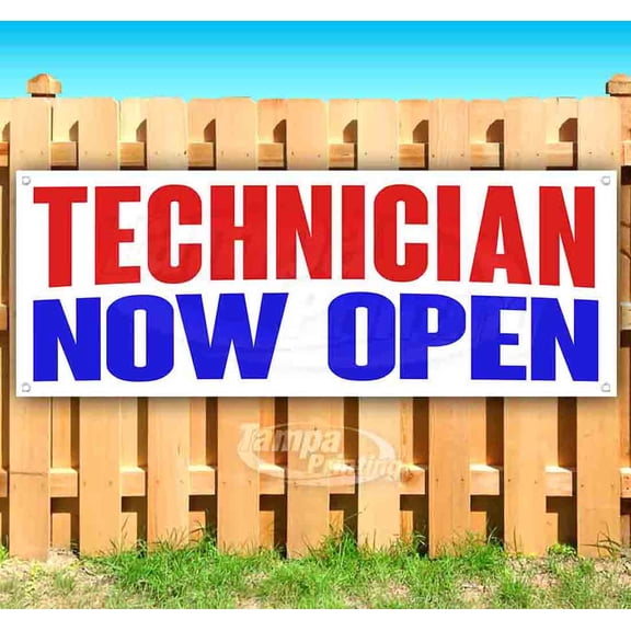 Technician Now Open 13 oz Vinyl Banner With Metal Grommets