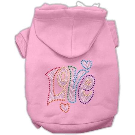 Technicolor Love Rhinestone Pet Hoodie, Light Pink - Medium 12