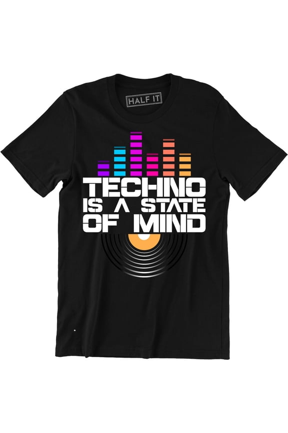 Techno Is A State Of Mind Sound Wave Dj Music Lover Slogan Tee T-Shirt All Size S-5Xl