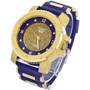 Techno Pave Hip Hop Inspired Mens Bling-Iced Watch - 52mm Case Size - Quartz Movement 7758 / GOLD/BLUE