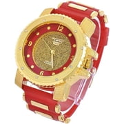 Techno Pave Hip Hop Inspired Mens Bling-Iced Watch - 52mm Case Size - Quartz Movement 7758 / GOLD/RED