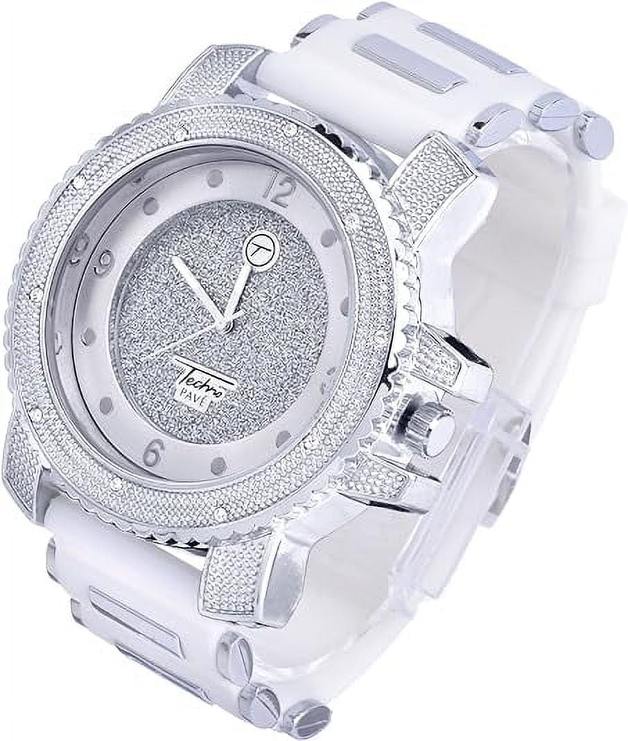 Techno Pave Hip Hop Inspired Mens Bling Iced Watch 52mm Case Size Quartz Movement 7758 GOLD WHITE Walmart