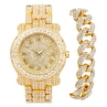 thumbnail image 1 of Techno Pave Men's 45mm Iced Out Diamond Watch with Roman Dial - Simulated Crystals - Bling-ed Out Adjustable Metal Band - 14k Gold Watch & Bracelet Set, 1 of 6