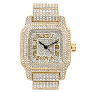 Techno Pave Men's 45mm Square Iced Diamond Watch - Fully Iced Case & Roman Dial Bling-ed Out Adjustable Band Two-Tone Finish Watch