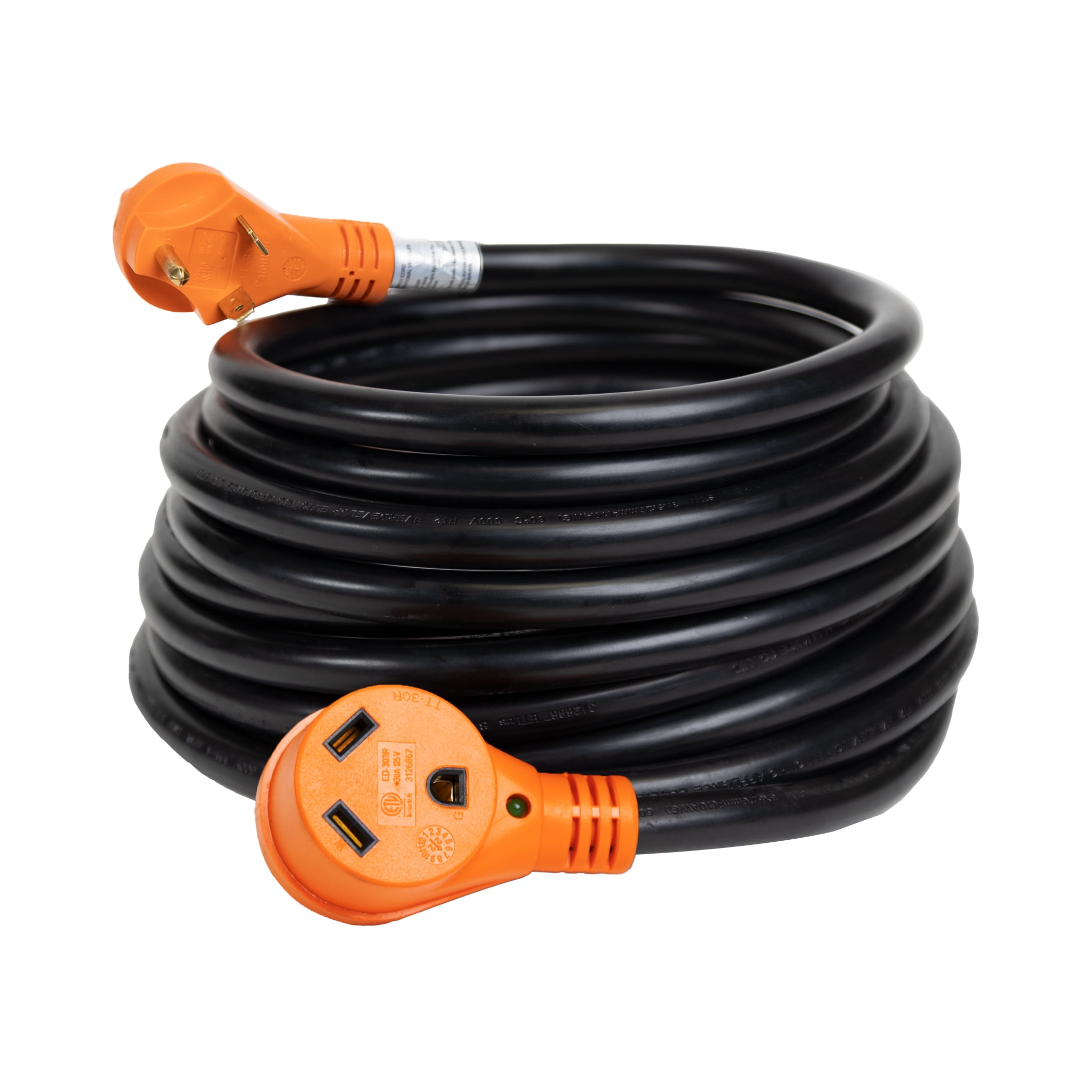 TechnoRV 30-Amp RV Extension Cord - 25 ft - LED Power Indicator - Orange