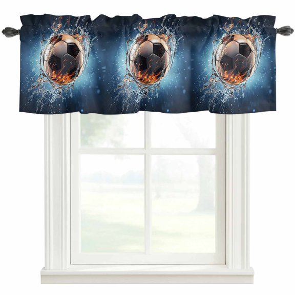 Technological Sport Style Window Valance Curtain Soccer Splash Water Rod Pocket Short Curtain for Living Room, Bedroom & Kitchen Window Decor 42x12in