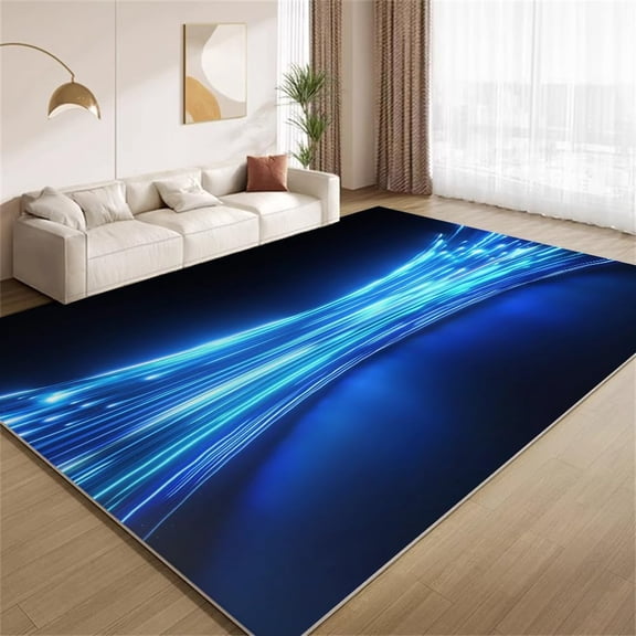 Technology Blue Speed Lines Area Rugs 2'x3' Abstract Neon Blue Black Rugs Soft Non Slip Washable Non Shedding Indoor Carpet for Living Room Bedroom Dining Room Entrance Decor