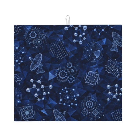 Technology Engineering Pattern Kitchen Drying Mat 18x16 Inch Ultra Absorbent Countertop Mat Foldable with Hanging Loop