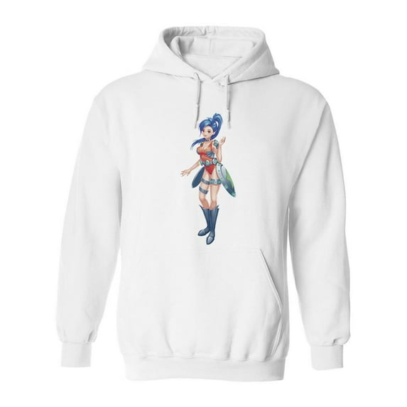 Technology Girl Cartoon Hoodie Men -Image by Shutterstock, Male Large