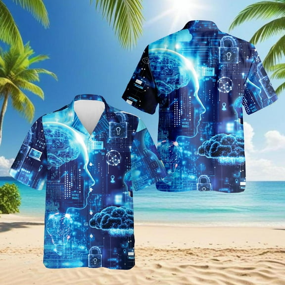 Technology Hawaiian Shirt for Men, Button Down Summer Beach Short Sleeve, S-5XL