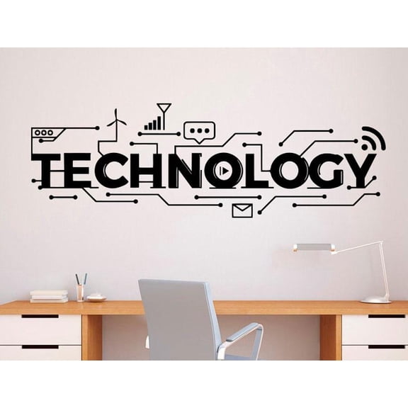 Technology Lettering Wall Decal Vinyl Sticker Science Education School Art Design Classroom Interior Wall Decoration DIY 57x18cm