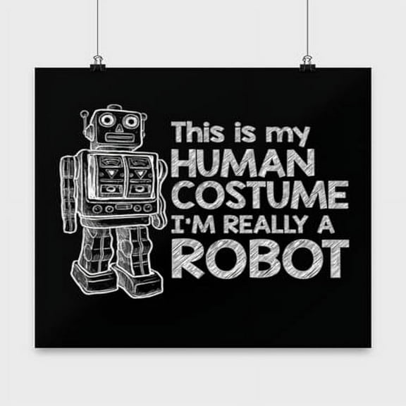 Technology Poster, I'M Really A Robot, Futuristic Wall Art Gift, Black 13x13in Decor